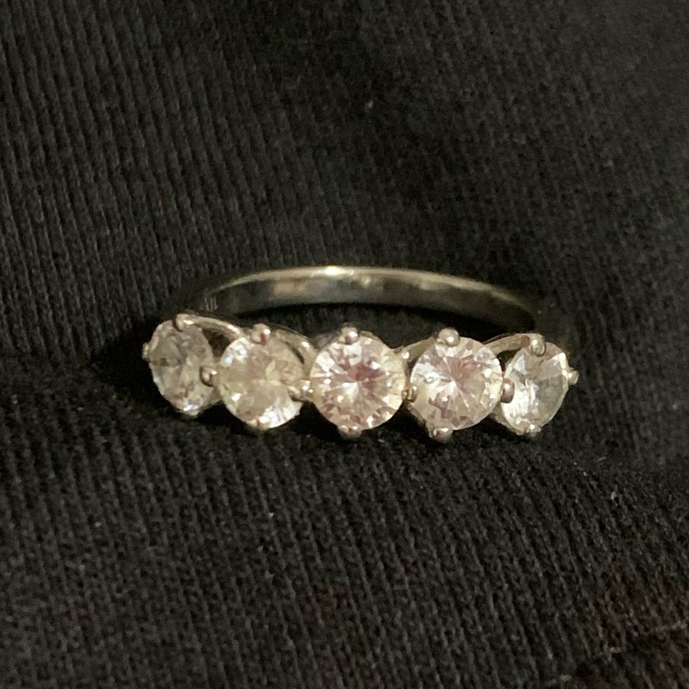 925 Sterling Silver Five Stone Simulated Diamond … - image 1